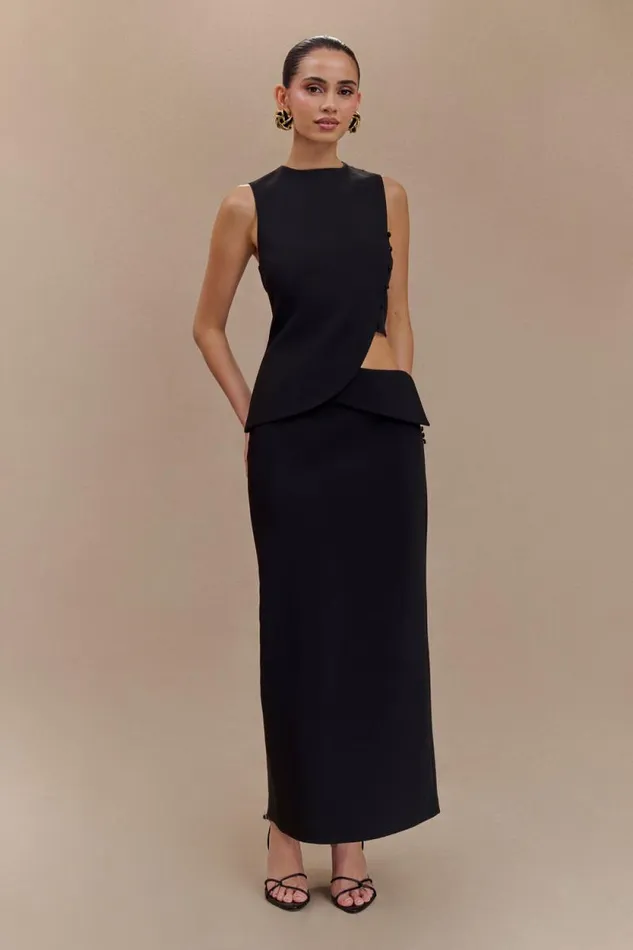 Women Meshki Tops Astrid Asymmetric Sleeveless Suiting Top 8211 Black