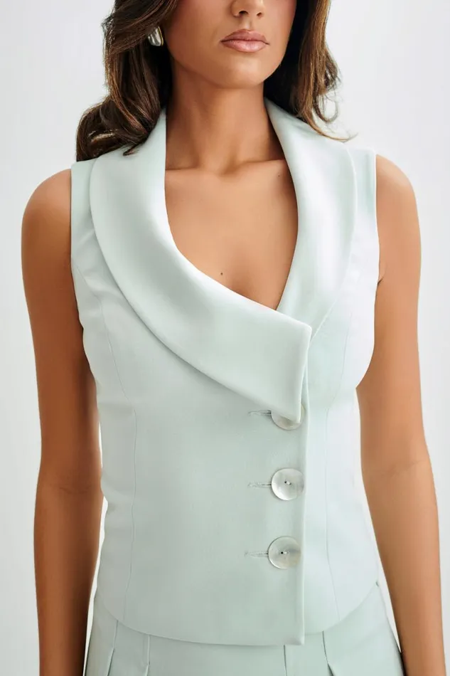 Women Meshki Tops Berkley Suiting Waistcoat With Cowl 8211 Pastel Green