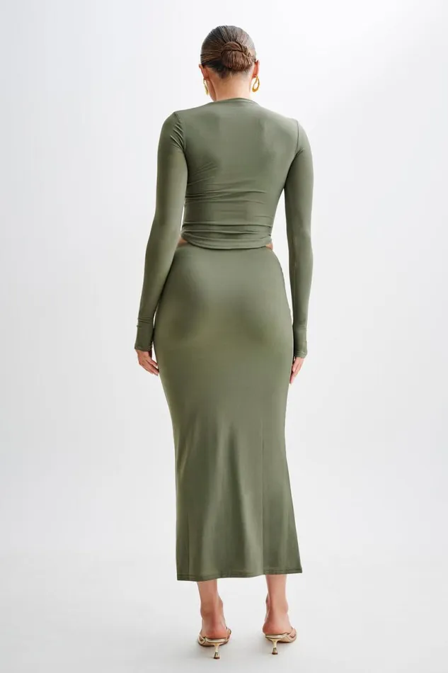 Women Meshki Tops Bruna Slinky Long Sleeve Top With Cut Out 8211 Military Olive