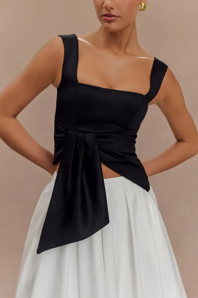 Women Meshki Tops Bryony Satin Structured Sleeveless Top 8211 Black
