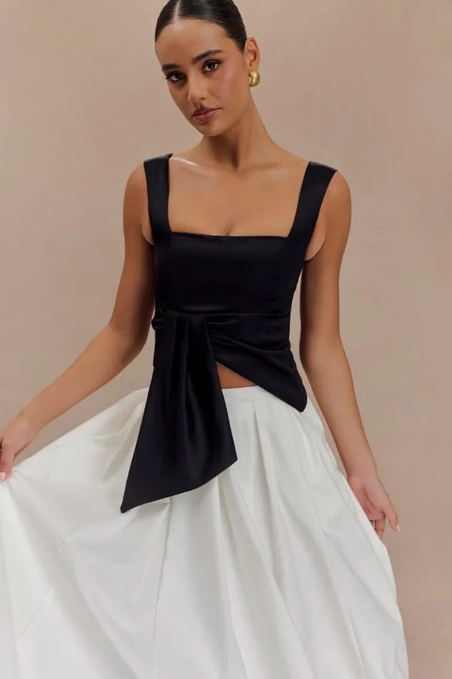 Women Meshki Tops Bryony Satin Structured Sleeveless Top 8211 Black