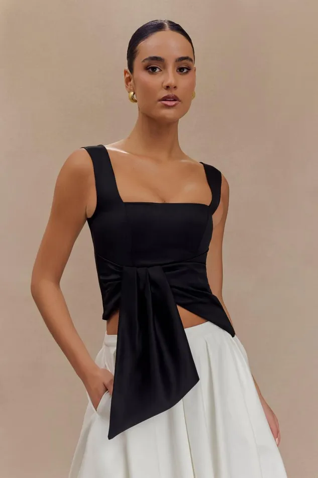 Women Meshki Tops Bryony Satin Structured Sleeveless Top 8211 Black