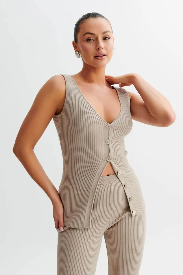 Women Meshki Tops Calypso Knit Longline Vest 8211 Tawny Grey