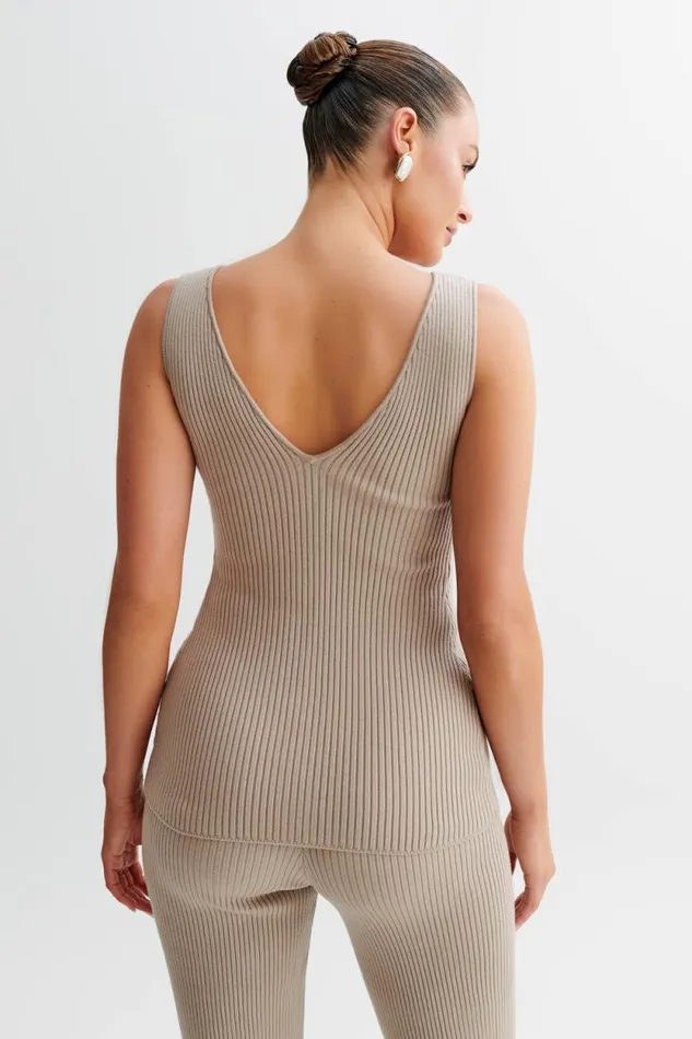 Women Meshki Tops Calypso Knit Longline Vest 8211 Tawny Grey