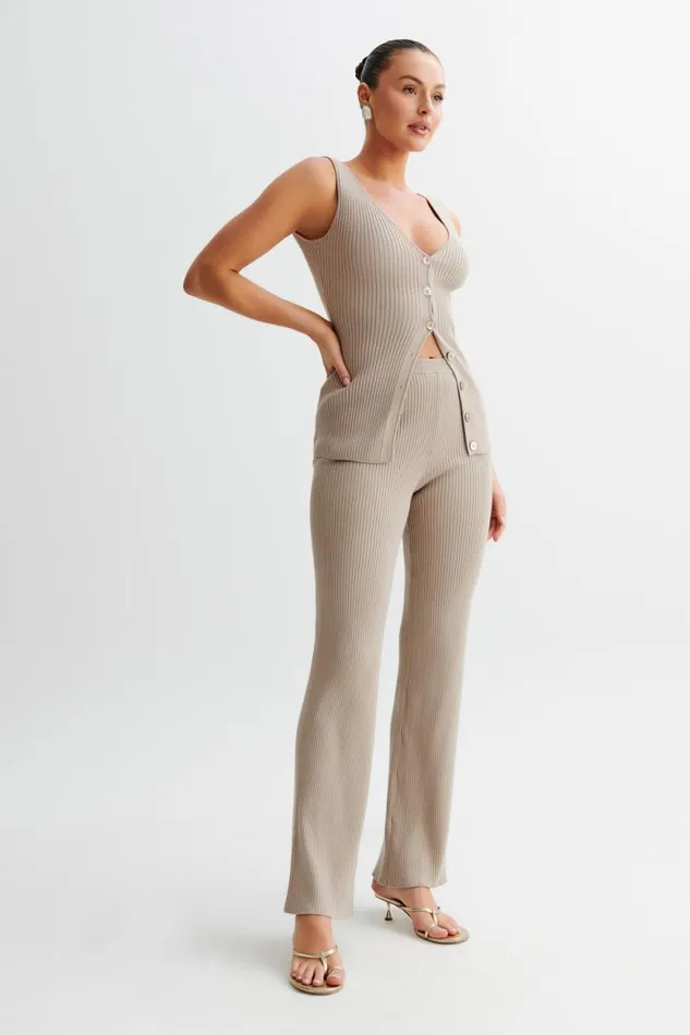 Women Meshki Tops Calypso Knit Longline Vest 8211 Tawny Grey