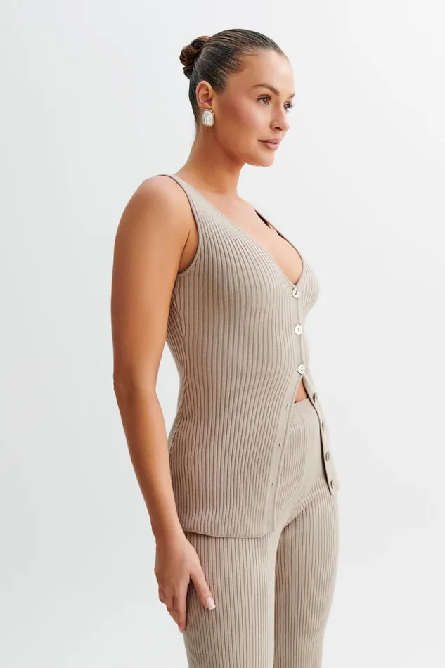Women Meshki Tops Calypso Knit Longline Vest 8211 Tawny Grey
