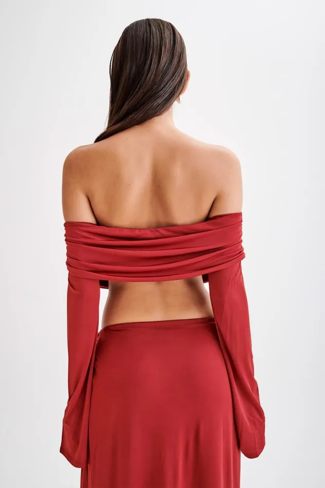 Women Meshki Tops Camryn Slinky Off Shoulder Crop Top 8211 Cherry Red