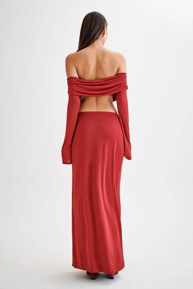 Women Meshki Tops Camryn Slinky Off Shoulder Crop Top 8211 Cherry Red