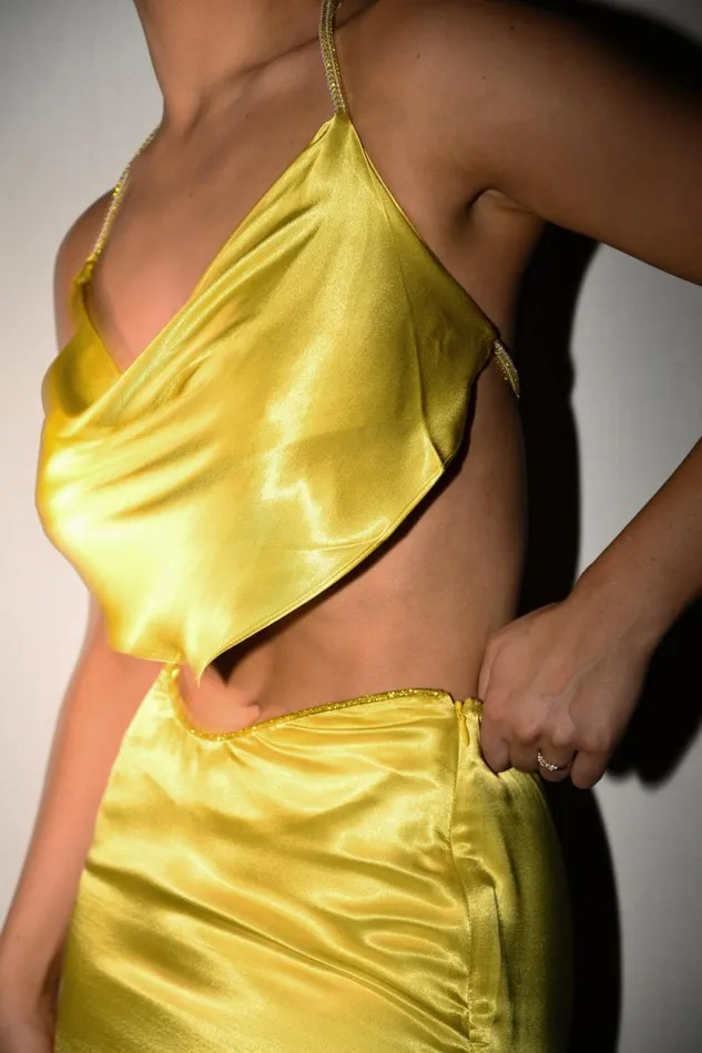 Women Meshki Tops Christie Diamante Rope Cowl Neck Top 8211 Chartreuse