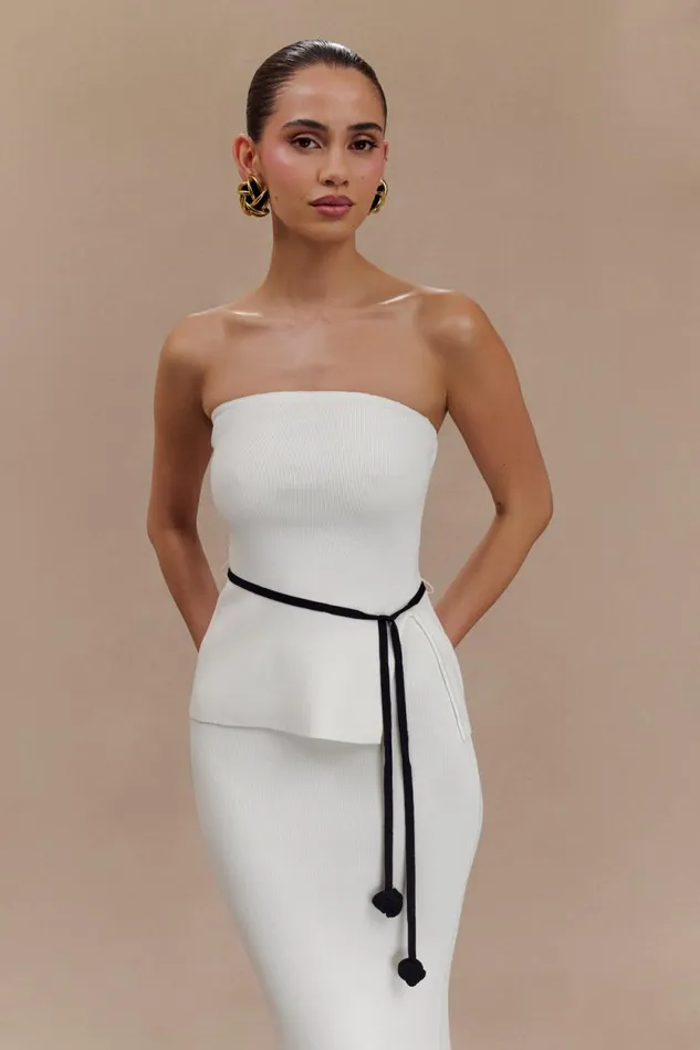 Women Meshki Tops Keaton Strapless Rose Tie Knit Top 8211 White And Black