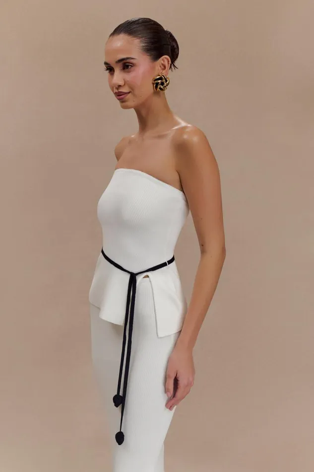 Women Meshki Tops Keaton Strapless Rose Tie Knit Top 8211 White And Black