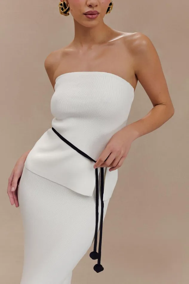 Women Meshki Tops Keaton Strapless Rose Tie Knit Top 8211 White And Black