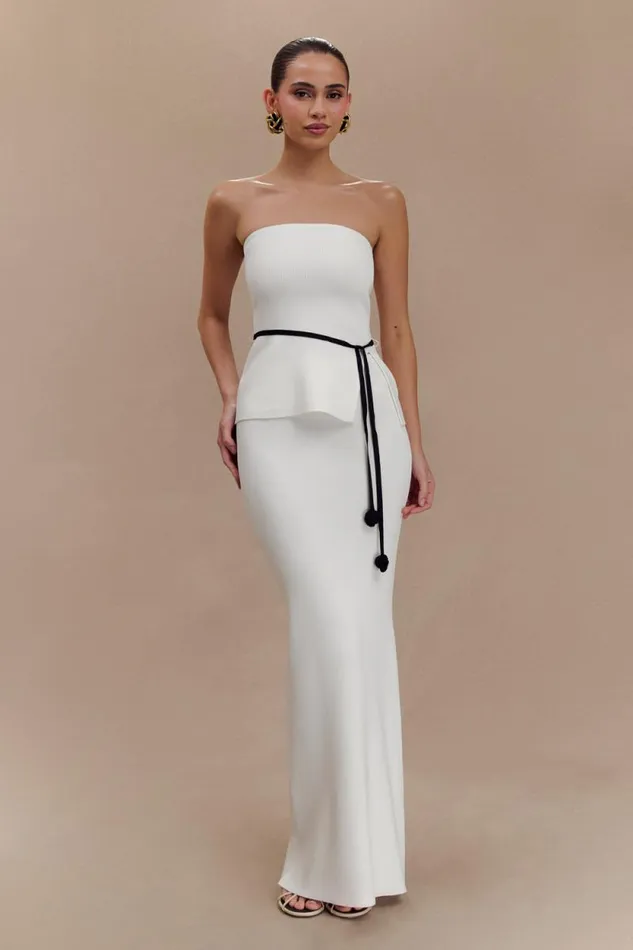 Women Meshki Tops Keaton Strapless Rose Tie Knit Top 8211 White And Black