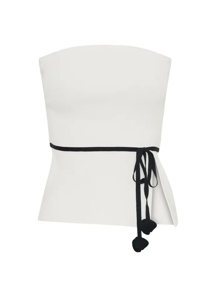 Women Meshki Tops Keaton Strapless Rose Tie Knit Top 8211 White And Black