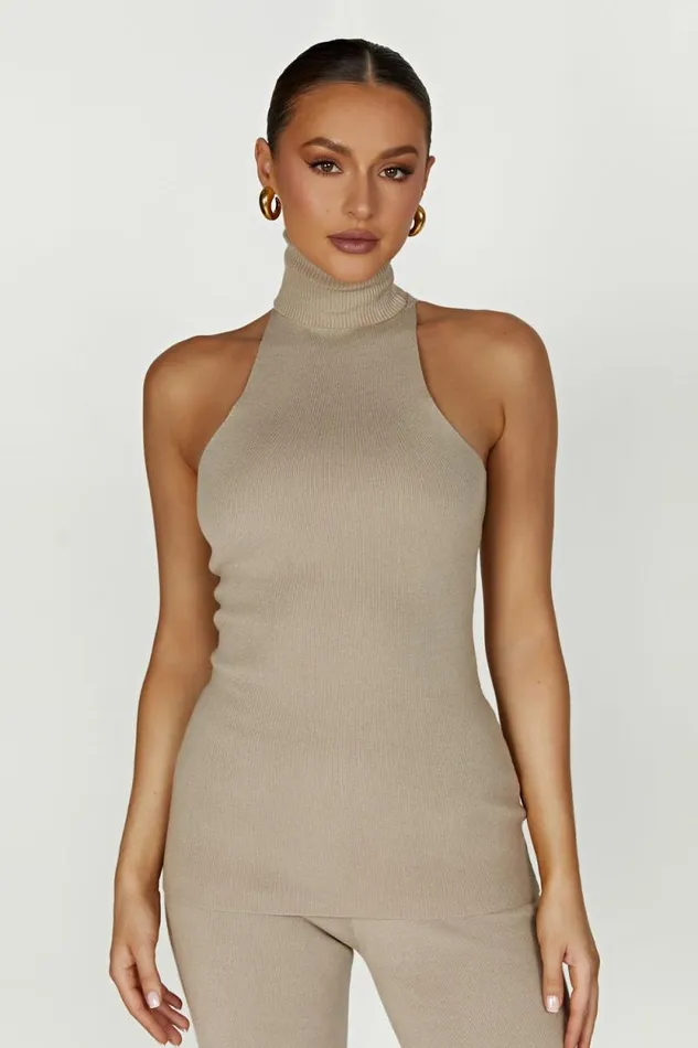 Women Meshki Tops Kelsea Sleeveless Turtleneck Top 8211 Taupe