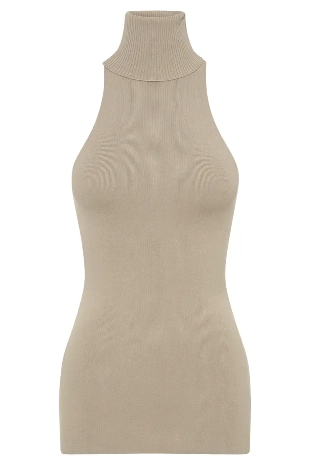 Women Meshki Tops Kelsea Sleeveless Turtleneck Top 8211 Taupe