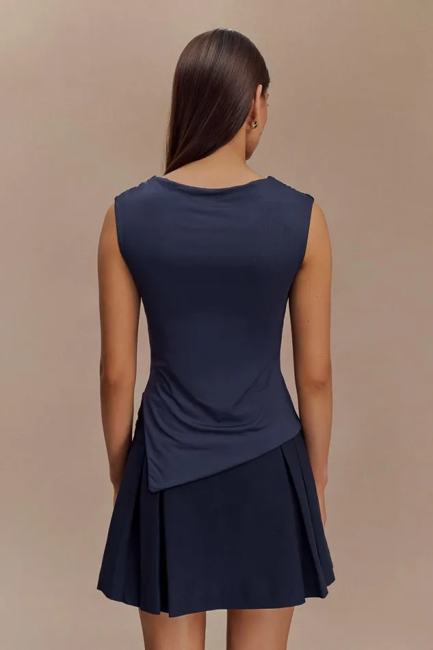 Women Meshki Tops Lisette Asymmetric Recycled Nylon Top 8211 Dark Navy