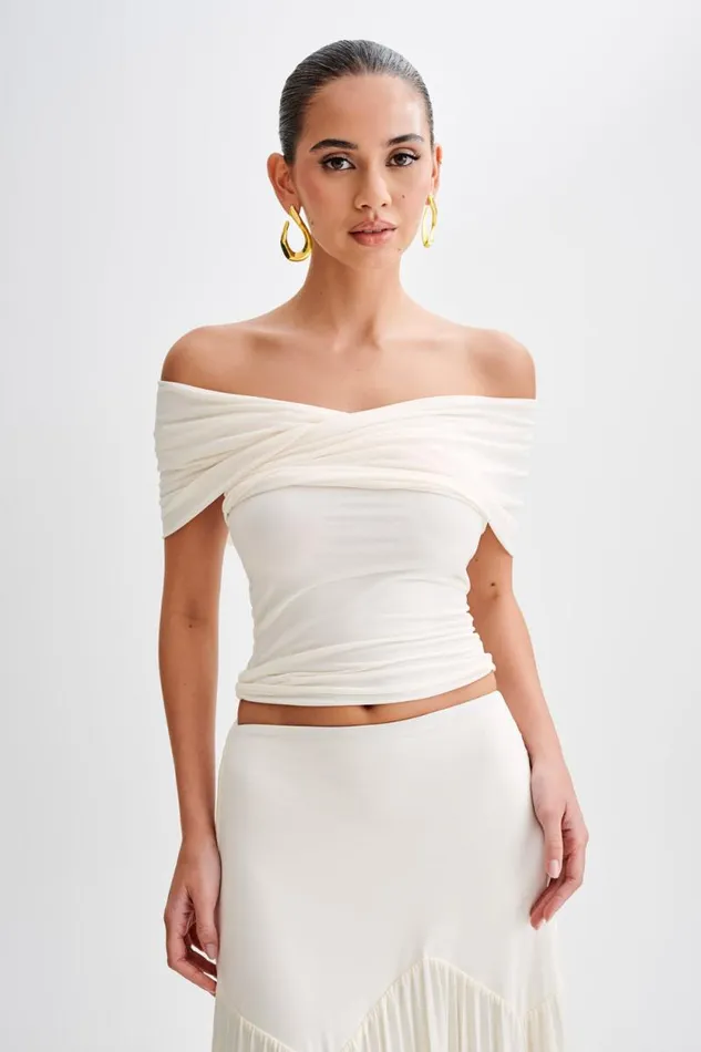 Women Meshki Tops Lourdes Slinky Off Shoulder Top 8211 Ivory