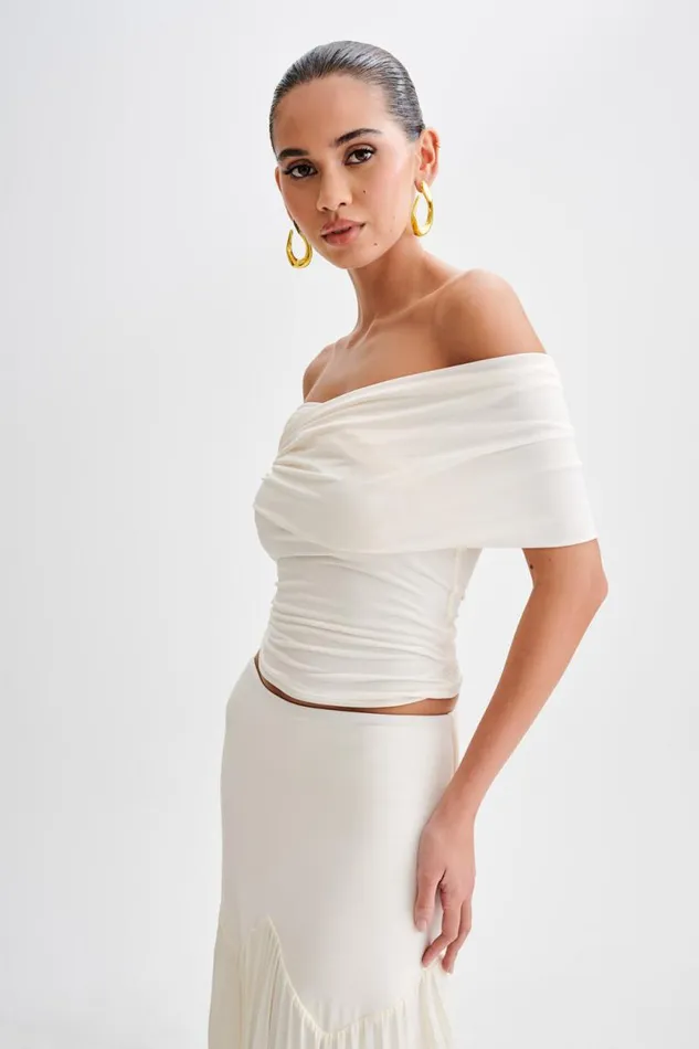 Women Meshki Tops Lourdes Slinky Off Shoulder Top 8211 Ivory