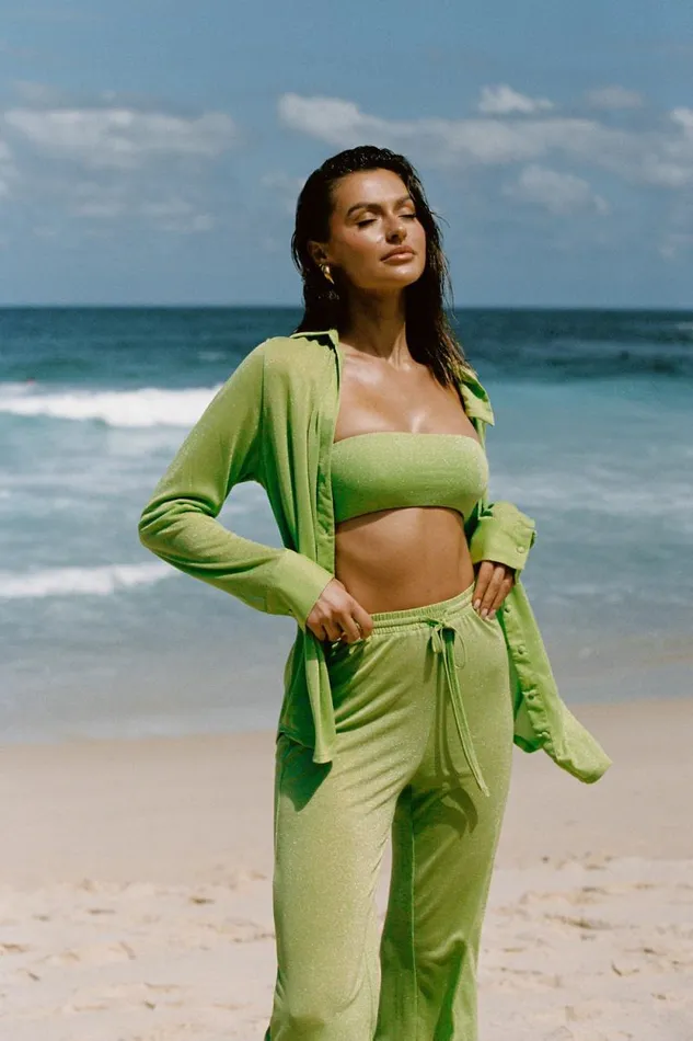 Women Meshki Tops Lucille Shimmer Cover Up Top 8211 Lime Sparkle