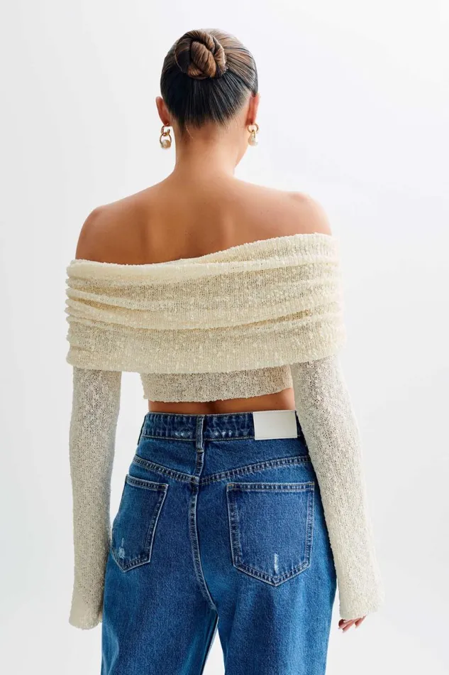 Women Meshki Tops Marisol Off Shoulder Boucle Top 8211 Ivory