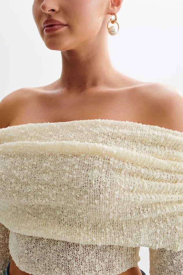 Women Meshki Tops Marisol Off Shoulder Boucle Top 8211 Ivory