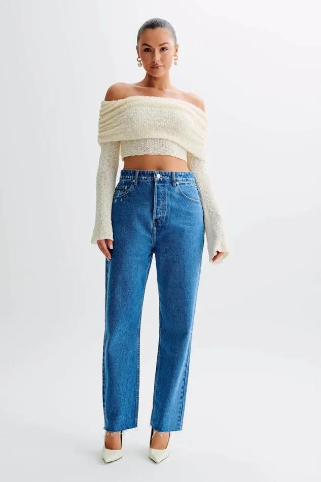 Women Meshki Tops Marisol Off Shoulder Boucle Top 8211 Ivory