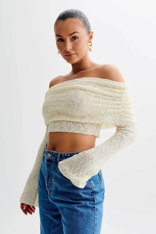 Women Meshki Tops Marisol Off Shoulder Boucle Top 8211 Ivory