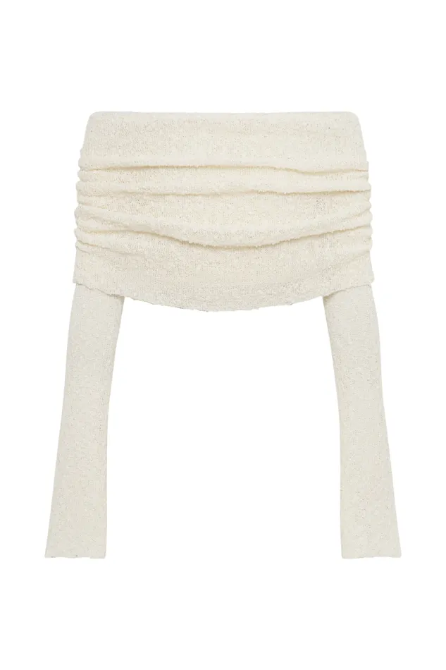 Women Meshki Tops Marisol Off Shoulder Boucle Top 8211 Ivory
