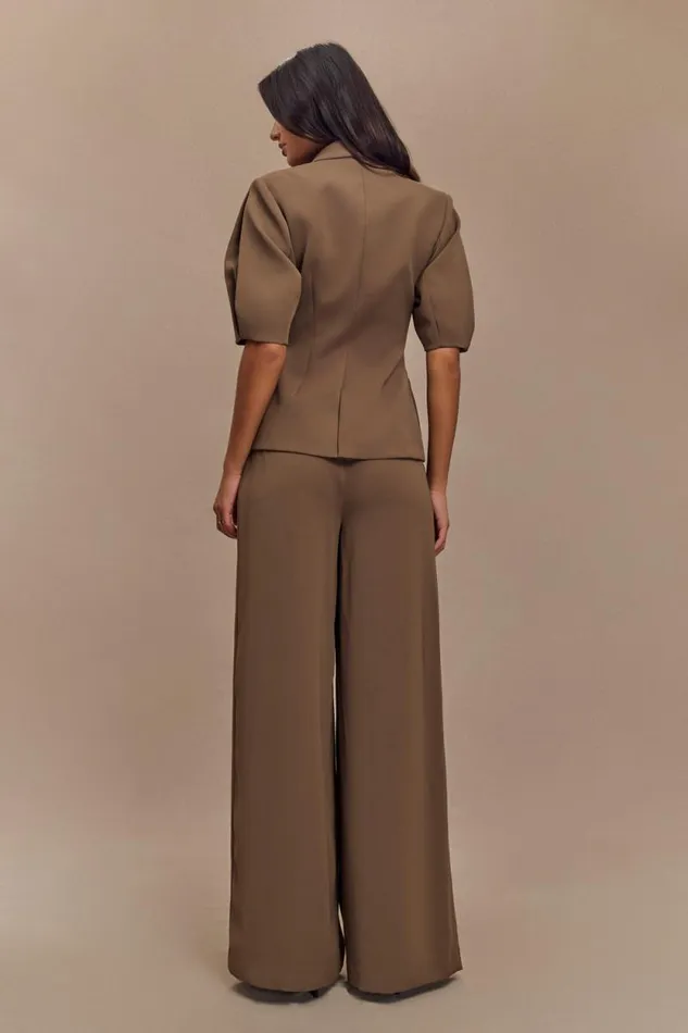 Women Meshki Tops Opal Puff Sleeve Suiting Top 8211 Cacao Brown