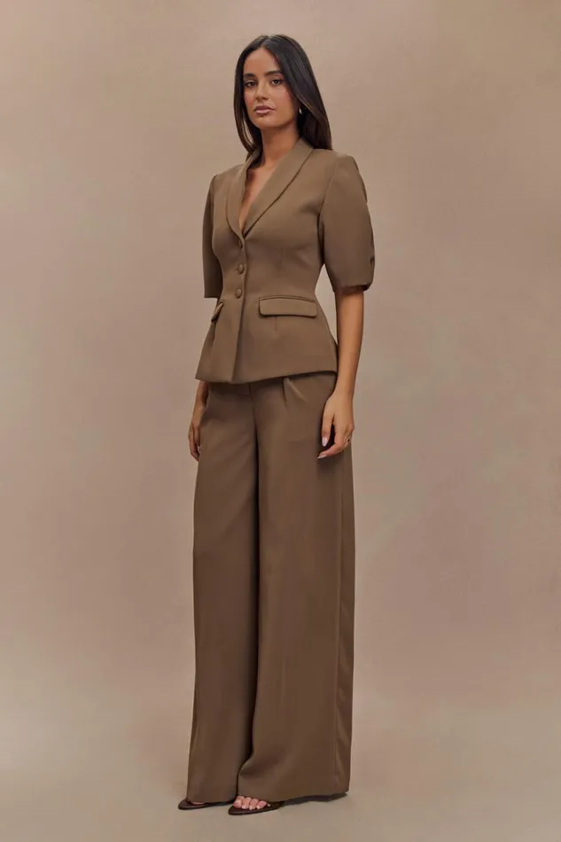 Women Meshki Tops Opal Puff Sleeve Suiting Top 8211 Cacao Brown