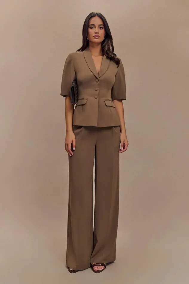 Women Meshki Tops Opal Puff Sleeve Suiting Top 8211 Cacao Brown