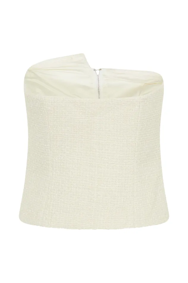 Women Meshki Tops Parker Boucle Strapless Asymmetric Top 8211 Ivory