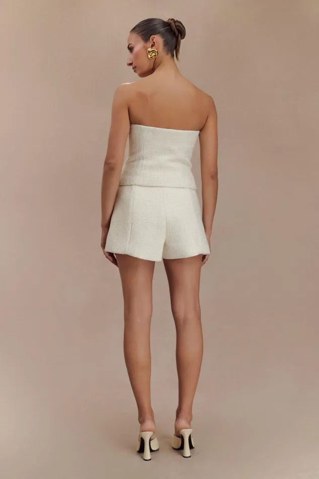 Women Meshki Tops Parker Boucle Strapless Asymmetric Top 8211 Ivory