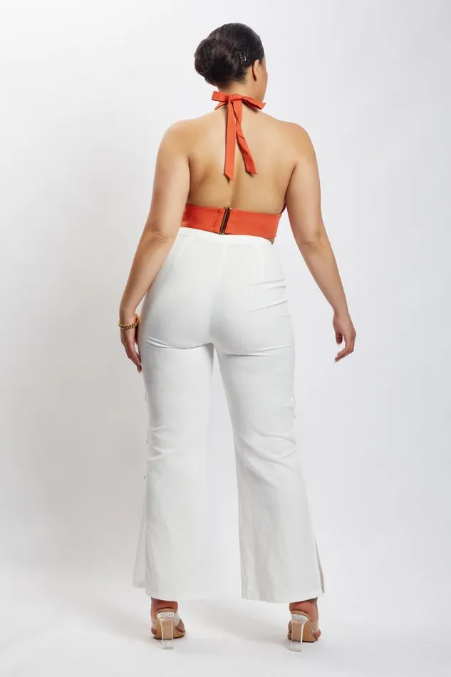 Women Meshki Tops Piper Halter Neck Linen Crop Top 8211 Terracotta