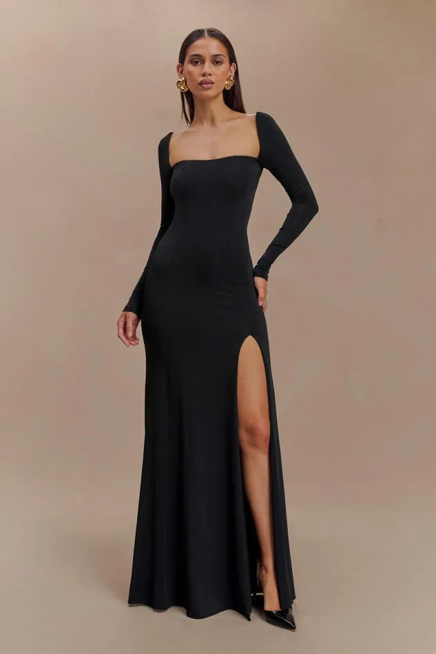 Women Meshki Two Piece Sets Desirie Slinky Long Sleeve Maxi Dress With Split 8211 Black Women Meshki Two Piece Sets Desirie Slinky Long Sleeve Maxi Dress With Split 8211 Black