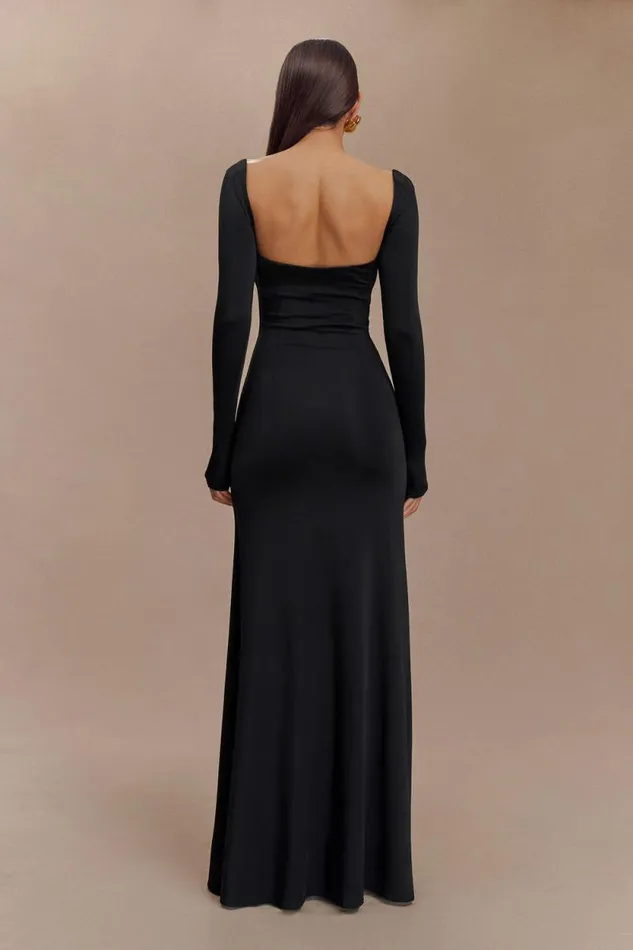 Women Meshki Two Piece Sets Desirie Slinky Long Sleeve Maxi Dress With Split 8211 Black