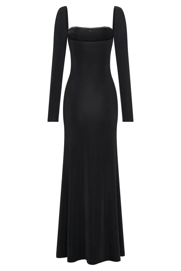 Women Meshki Two Piece Sets Desirie Slinky Long Sleeve Maxi Dress With Split 8211 Black