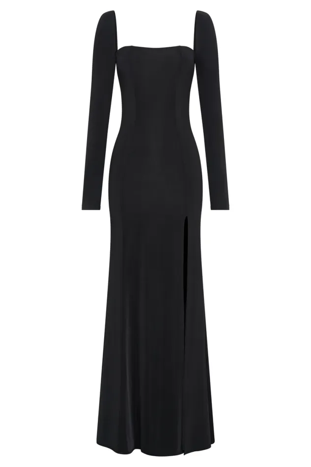 Women Meshki Two Piece Sets Desirie Slinky Long Sleeve Maxi Dress With Split 8211 Black