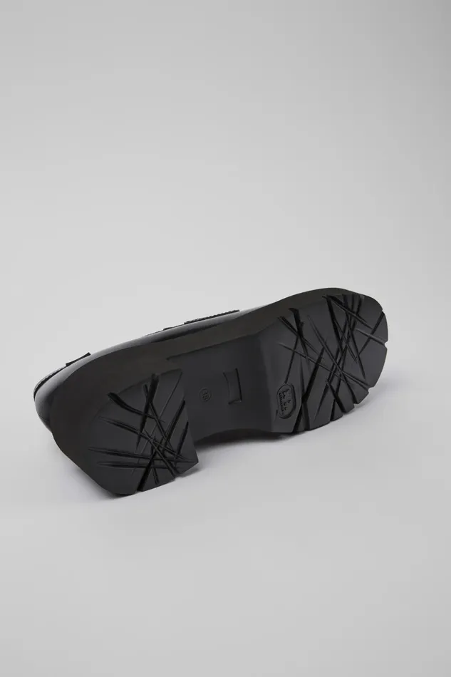 Women Milah Black Leather Moccasin Ballerinas Camper Heels