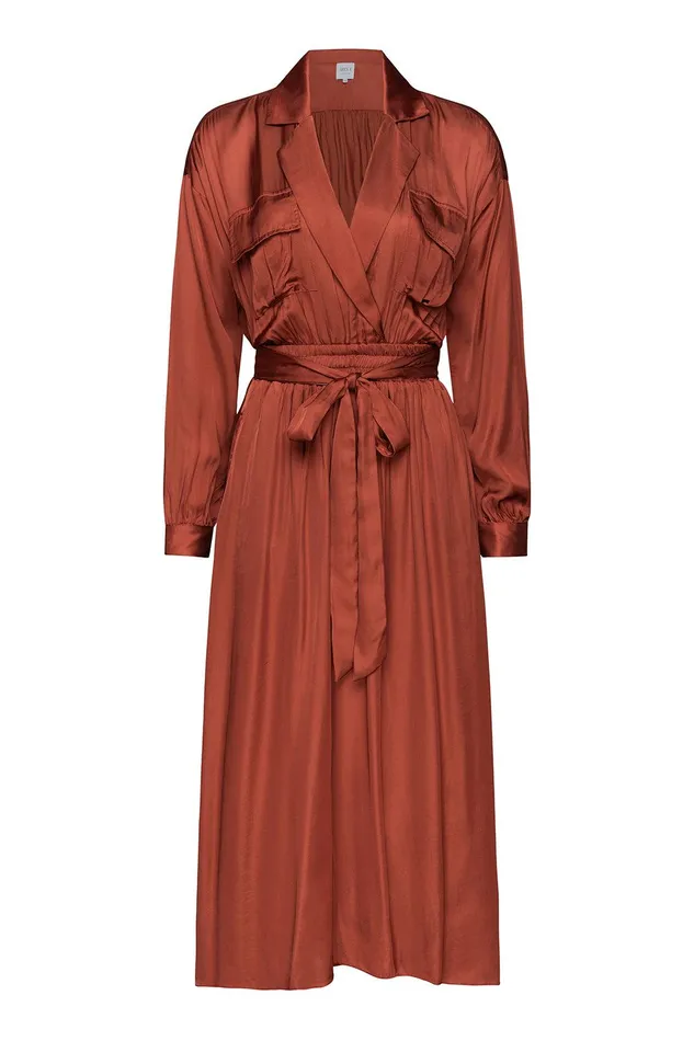 Women MISA Los Angeles Dresses BLAIR DRESS Burnt Orange Satin