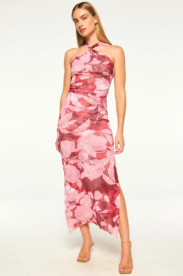 Women MISA Los Angeles Dresses ELAINE DRESS Flora Rosada Mesh