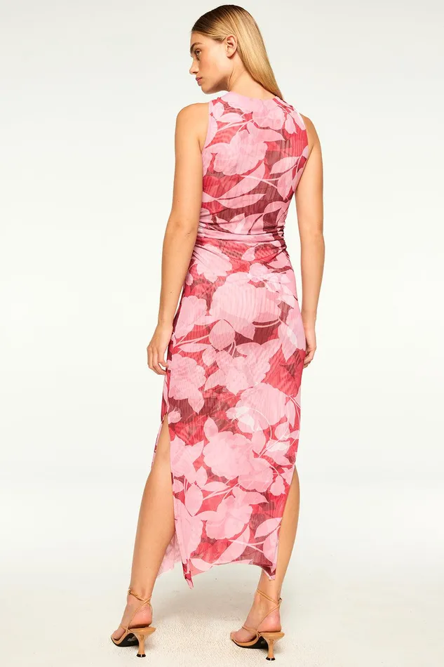 Women MISA Los Angeles Dresses ELAINE DRESS Flora Rosada Mesh