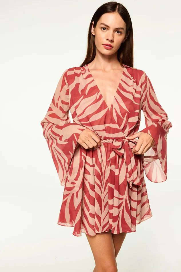 Women MISA Los Angeles Dresses KAIA DRESS Rust Palm Frond