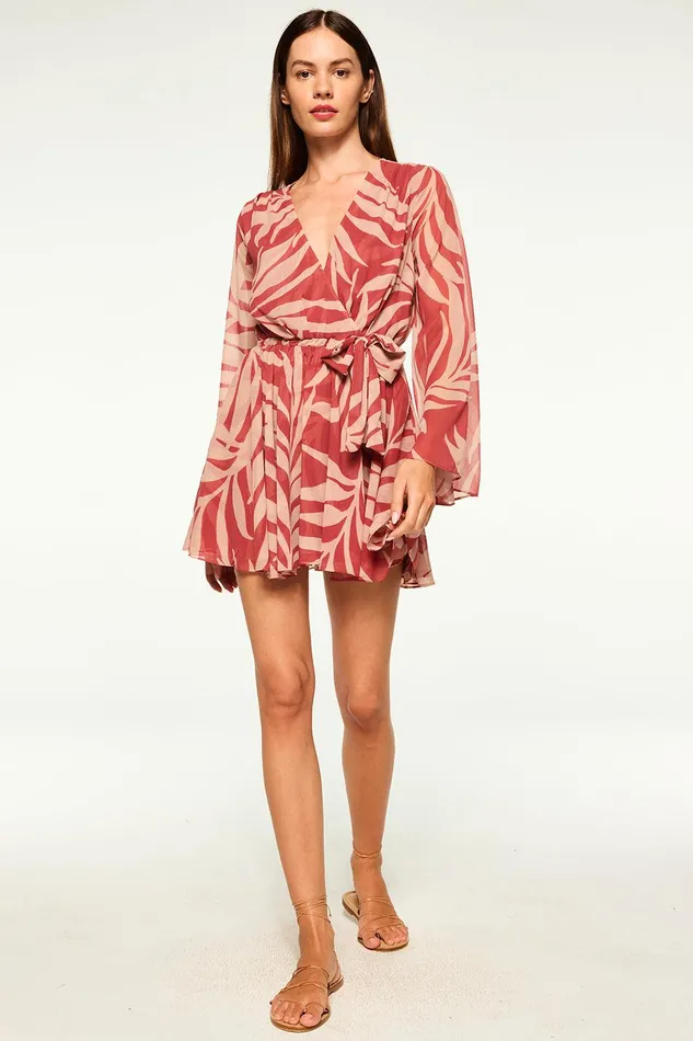 Women MISA Los Angeles Dresses KAIA DRESS Rust Palm Frond