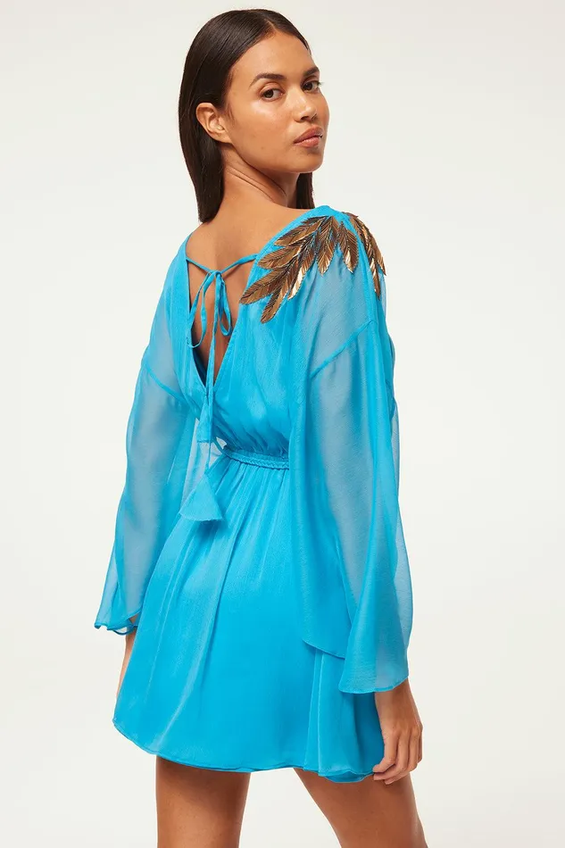 Women MISA Los Angeles Dresses KATANA DRESS Aqua Palm D039or