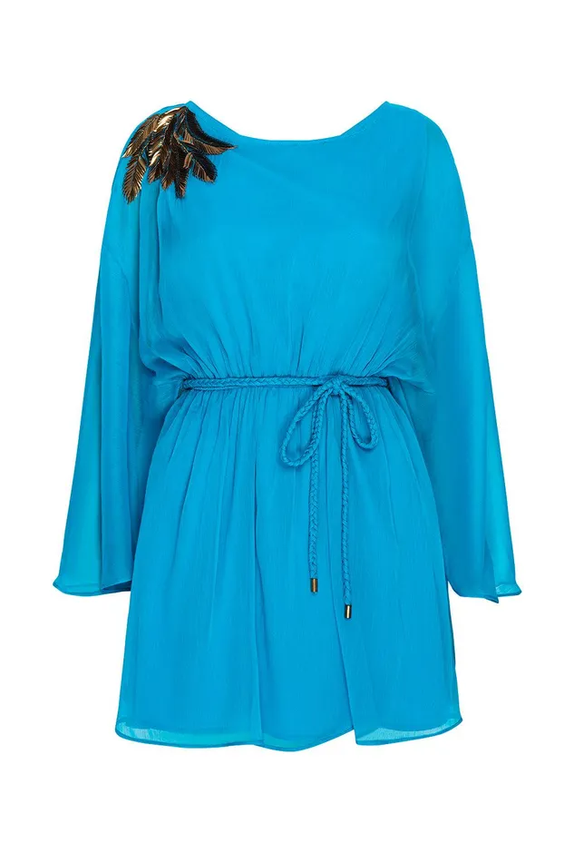 Women MISA Los Angeles Dresses KATANA DRESS Aqua Palm D039or