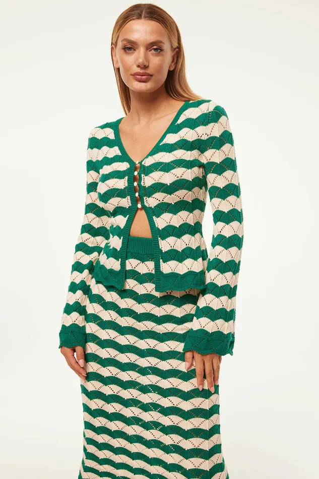 Women MISA Los Angeles Knits NELLY CARDIGAN Emerald Stripe