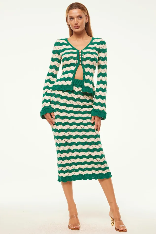 Women MISA Los Angeles Knits NELLY CARDIGAN Emerald Stripe