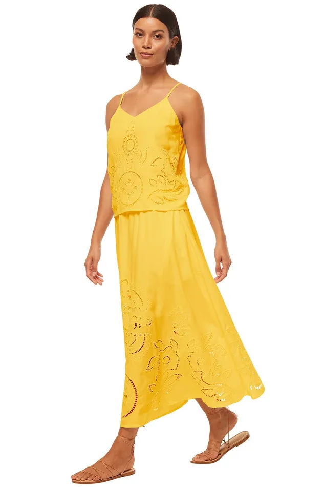 Women MISA Los Angeles Matching Sets ANALISSE SKIRT Canary Eyelet